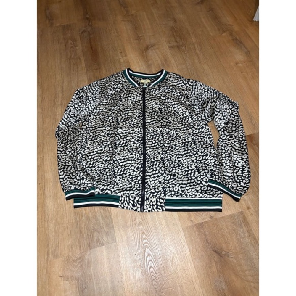Kori America Jacket Cheetah Black White Size‎ Large Silk Track Lightweight New